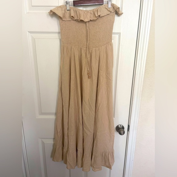 NWOT Free People, Lush Life Linen Strapless Midi Dress, Large - Picture 2 of 7